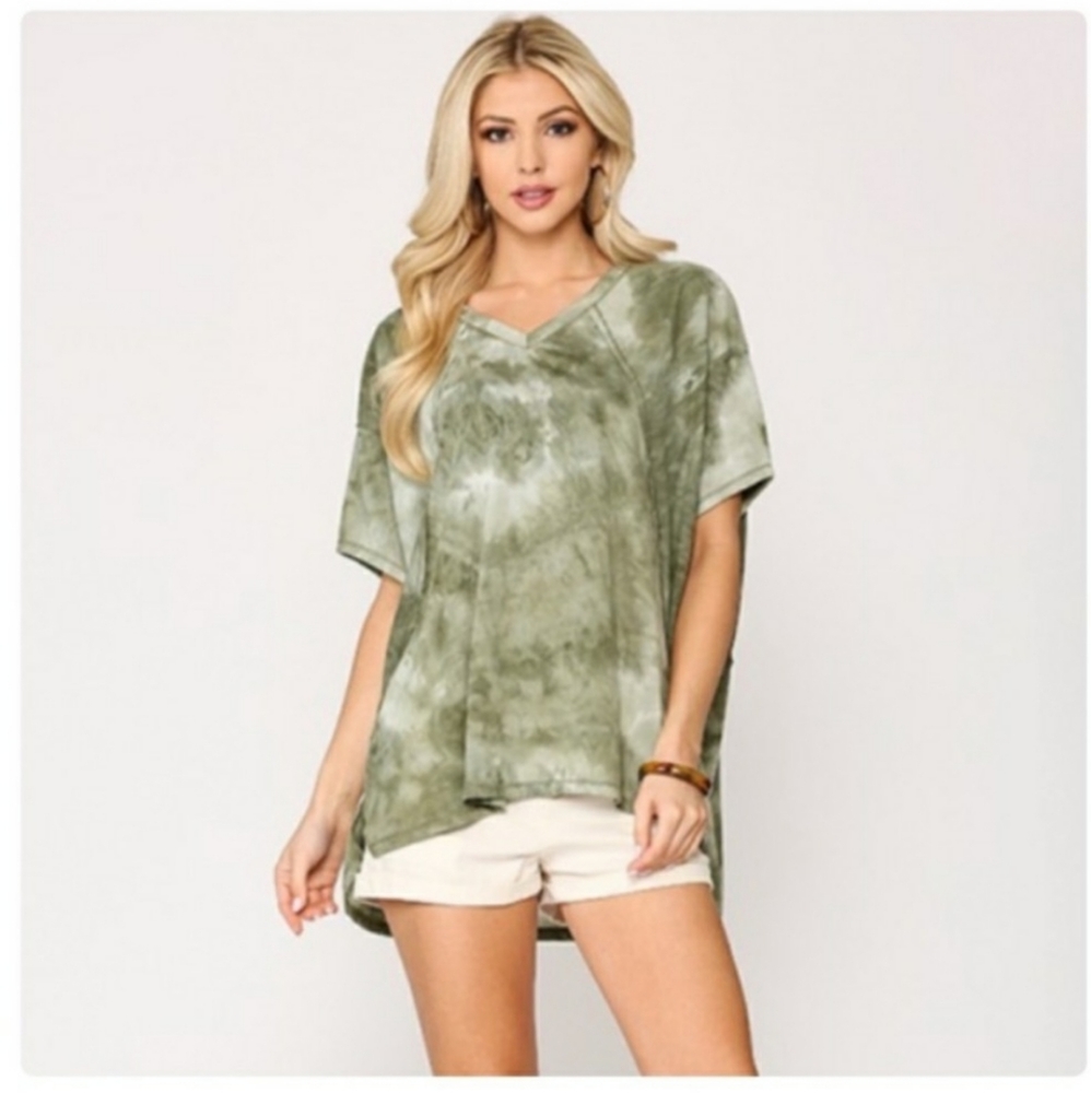 🔥Sale!!!!Olive Tye Dye V-neck Tops